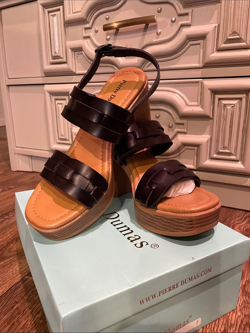 Pierre Dumas Brown Woven Platform Wedges
